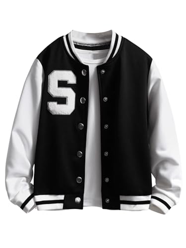 SHENHE Girl's Button Down Letter Colorblock Long Sleeve Baseball Bomber Casual Jacket