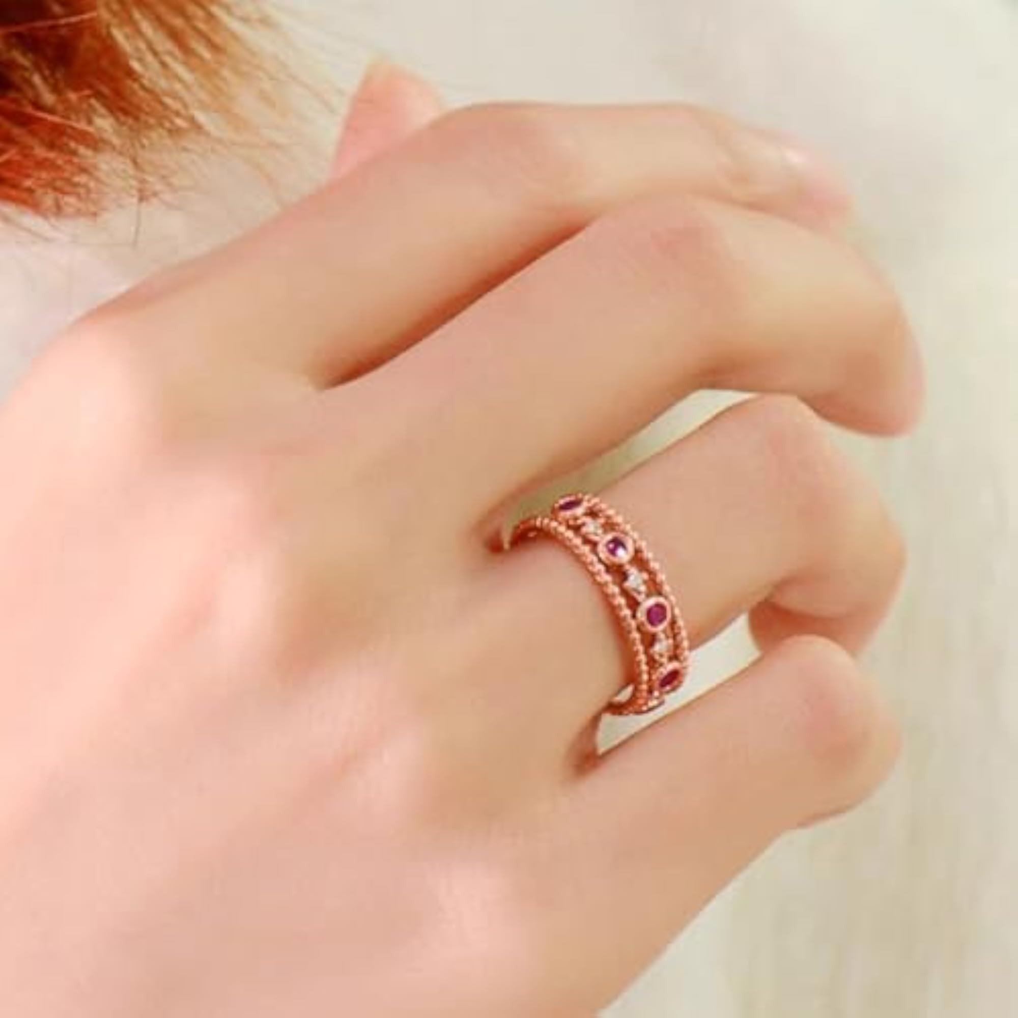 Rose Gold Plated Faux Ruby & Cubic Zirconia Ring