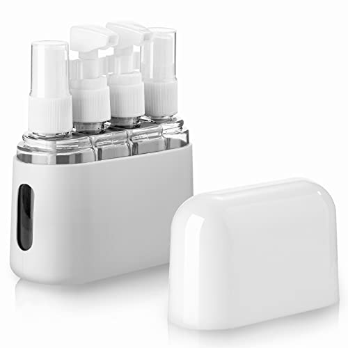 Madenia Botellas de Viaje de Set Artículos de tocador 50 ml Botella de tamaño de Viaje Transparente 4 PCS Contenedores de líquidos de Viaje a Prueba de Fugas para cosmético con Etiqueta