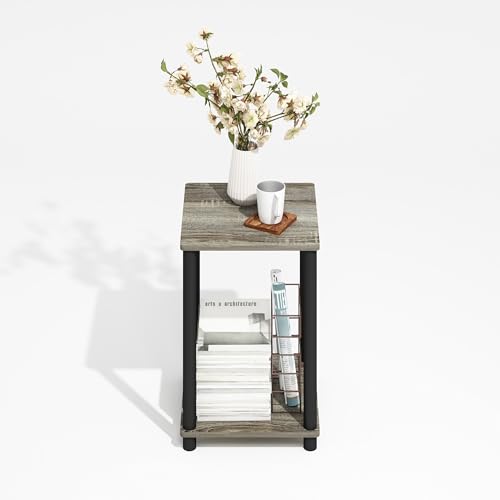 Image of Furinno Modern Toolless 2-Tier Side Table, Open Shelf, Grey Oak