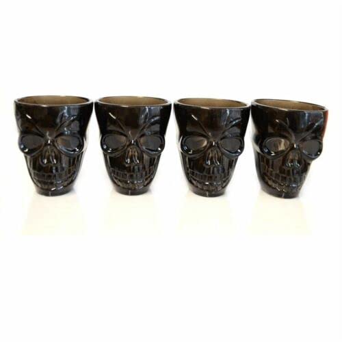 Vision4ever 4Pcs Black Scary Skull Shape Shot GLasses Halloween Tableware Party Decorations Novelty Easy TO Use and Useful for Party Dress Fun