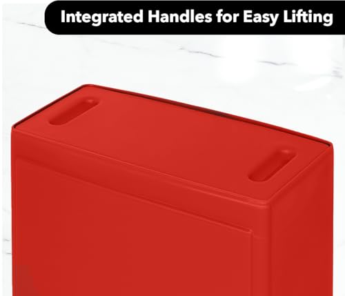 Image of 23 Gallon Slim Rectangular Garbage Can with Wheels - Red
