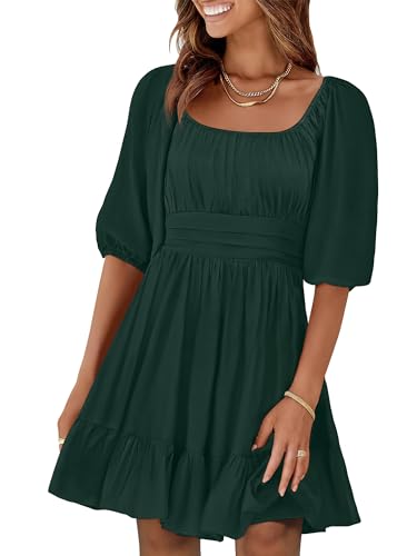Image of ANRABESS Womens Lantern Short Sleeve Square Neck Casual Flowy Mini Dresses 2026 Holiday Summer Spring Beach Vacation Clothes