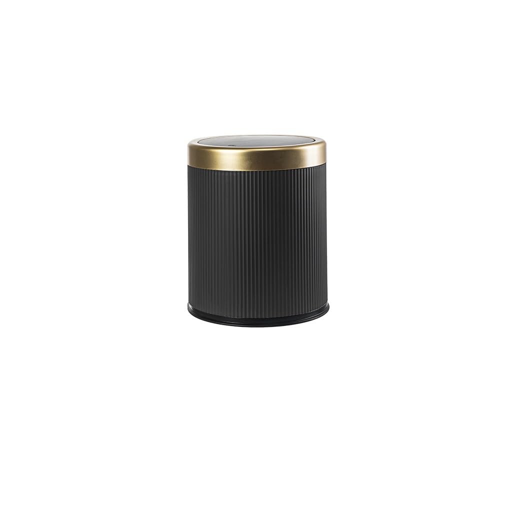 Garbage Cabinet Light Luxury Style Household Trash Can With Lid, Gold-rimmed Double-layer Large-diameter Kitchen Living Room Office Large Round Paper Basket Kitchen Trash Can (Color : Black, Size :