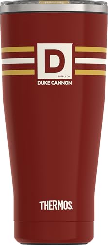 Image of THERMOS + Duke Cannon, Stainless Steel Tumbler with Slide Lock, 18 Ounce, Vintage Stripe