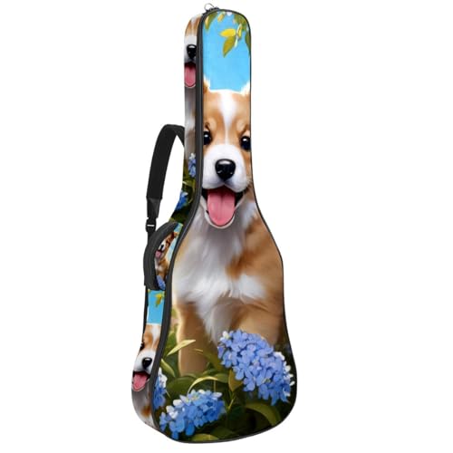 Sac pour guitare acoustique 40/41/42 pouces avec motif chien et fleurs multicolore, housse étanche