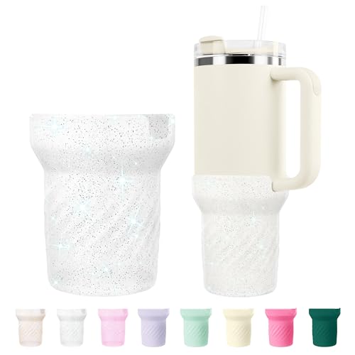 UBEEKOO Silicone Tall Glitter Boot, Compatible with Stanley Cup 30oz, Sleeve Cover Compatible with Stanley H2.0 and Quencher Adventure Tumbler Accessories, Protective Cup Water Bottle Bottom,Silver