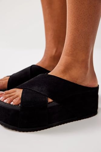 Yishaweiqi Women's Suede Platform Sandals Comfortable Cork Footbed Flatform Sandals Criss Cross Straps Flat Clogs Slide Sandals4