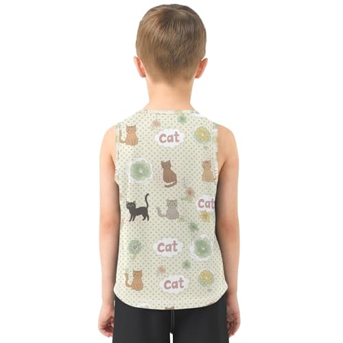 J JOYSAY Cats Flowers Dots Boys Tank Top Sleeveless Muscle Shirts Quick Dry Active Workout Sport Kids T-Shirts 3-15T3