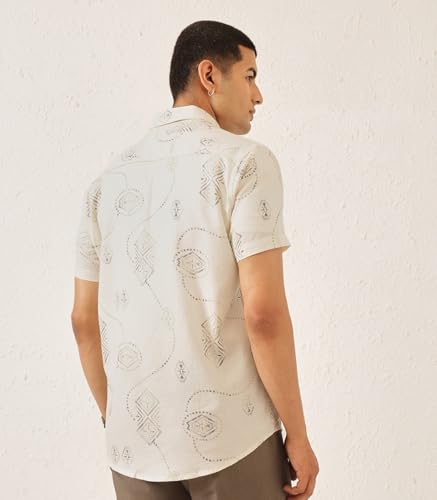 Image of Majestic Man Men's Slim Fit Pure Cotton Printed Casual Shirt - Short Sleeve | Premium Breathable Fabric | Modern Geometric Design
