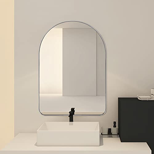 Teebarn Brushed Nickel Arched Mirror 21X30 Wall Mounted Bathroom Mirror With Metal Frame Arched Top Vanity Mirror For Wall Decor Hangs Vertically #TOP1