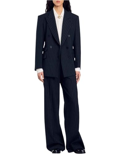 Costume à Rayures Femme Mariage et Bureau Ensemble Deux Pièces Chic
