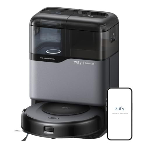 eufy Robot Vacuum Omni C20, 7,000 Pa, 60 Days Self Emptying, Auto Mop Washing, Auto Drying, 3.35" Ultra Slim, Transparent Tanks, Robot Vacuum and Mop Combo 02-C20 Omni