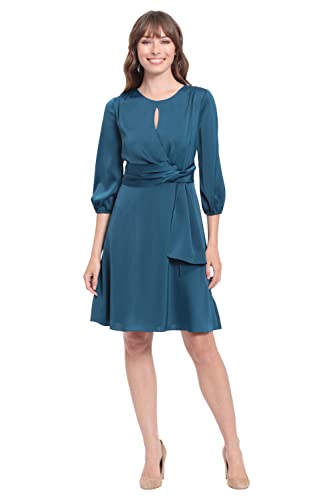 London Times Women's Twist Waist Detail Dress with Front Neck Keyhole