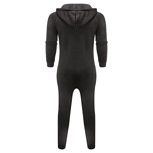 WUAI Onesie Men's Hooded Jumpsuit Zip Up One Piece Pajamas Playsuit Jogger Sweatsuit Overall Romper Dark Gray4