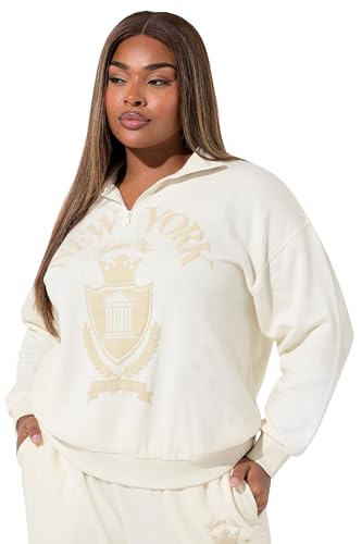 Image of Limited Collection Curve 'New York' Quarter Zip Sweatshirt - Women's - Plus Size Curve Cream