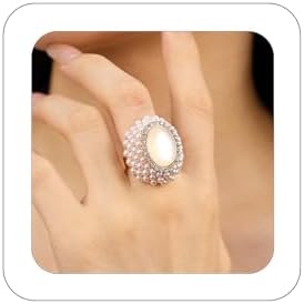 Vintage Pearl Ring for Women Big Promise Stacking Pearl Crystal C...