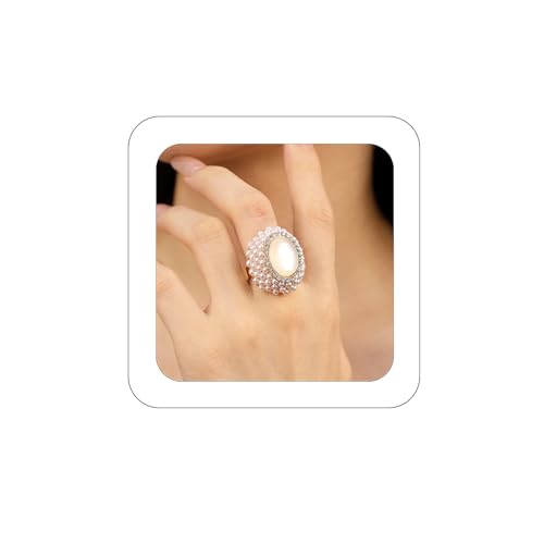 Vintage Pearl Ring for Women Big Promise Stacking Pearl Crystal C...