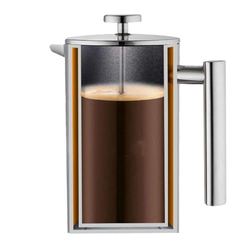 CROWNSHOP 350ML Coffee Press Double Wall Maker Stainless Steel Cafetieres Shockproof Glass Pot Filter Maker Plunger Pitcher for Tea and Ground Beans - Image 3