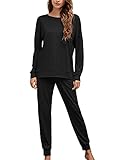 MessBebe Damen Pyjama Set Langarm Schlafanzüge Zweiteilige Casual Pyjamas Hausanzug Langarm Oberteil Lang HoseWeich Nachtwäsche Freizeitanzug