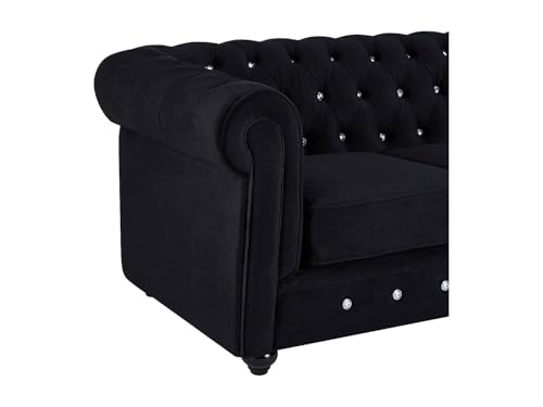 Vente-unique – 3-Sitzer-Sofa und Chesterfield-Sessel schwarzer Samt und Kn«Ùpfe in Kristall-Optik - 8