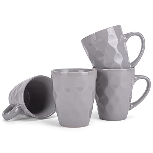 Elanze Designs Dimpled Blue Grey 12 ounce Glossy Ceramic Mugs Matching Set of 4