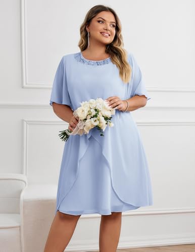 Image of Hanna Nikole Plus Size Dress for Curvy Women 2026 Wedding Guest Dress Sequined Crew Neck Cocktail Dress with High Low Hem