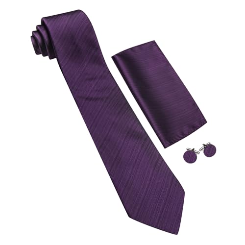 Image of Barry.Wang Plain Men Silk Ties Extra Long Satin Necktie for Wedding Business Handkerchief Cufflinks Set Solid Colors