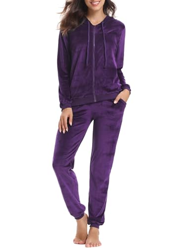Aottori Survêtement Femme Velours Ensembles Sportswear 2 Pièce Zippé à Capuche Ensemble de Sport Jogging Pantalon Décontracté Pyjama d'intérieur...