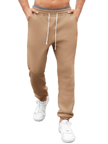 Pantalon Jogging Homme Hiver Doublé Polaire Thermique Chaud avec Cordon de Serrage et Poches Pantalon de Sport Décontracté Kaki L