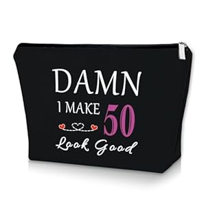 50th Birthday Gifts for Mom Black Makeup Bag 50 Year Old Birthday Gifts for Women Funny 1974 Birthday Gifts Cosmetic Bag Turning 50 Gifts Happy Birthday Gifts for Sister Travel Pouch