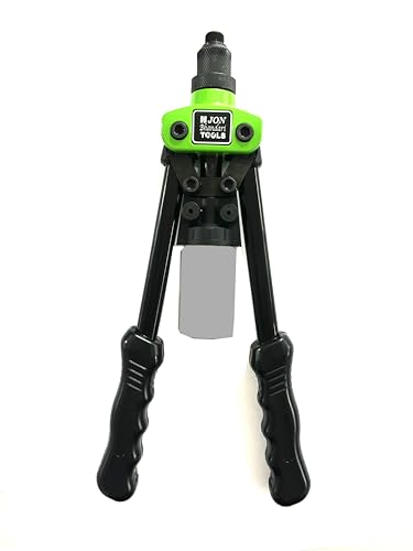 Image of Jon Bhandari Tools 12 inch (300mm) Heavy-Duty Hand Riveter | Manual Rivet Gun with 3 Nosepieces (3.2mm, 4mm, 4.8mm) & Spent Rivet Collection Bottle | Double Grip Design for Metal, Plastic & DIY Use