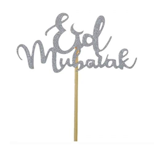 thepartypopper Silver Eid Mubarak Cupcake Topper, Pack of 10