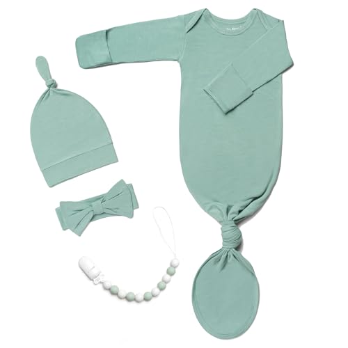 Image of Newborn Baby Knotted Gown, Baby Girl and Boy Sleeping Bag with Mittens and Hat & Bowknot Set