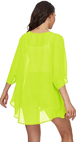 Image of Indian Trendy Women's Solid Puff Sleeve Kimono Cardigan Loose Cover Up Casual Blouse Top Chiffon