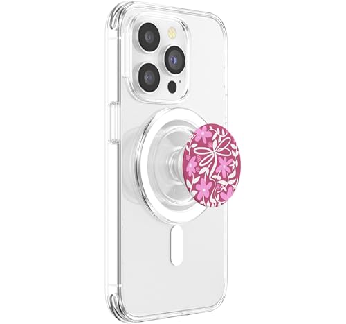 PopSockets PopGrip para MagSafe de diseño floral rosa con libélulas 4