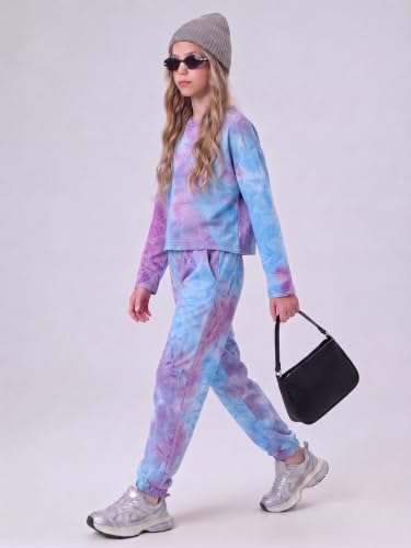 Image of Arshiner Girls 2 Piece Outfits Kids Tie Dye Sweatsuits Set Long Sleeve Shirt and Pants Set Size 5-14 Y