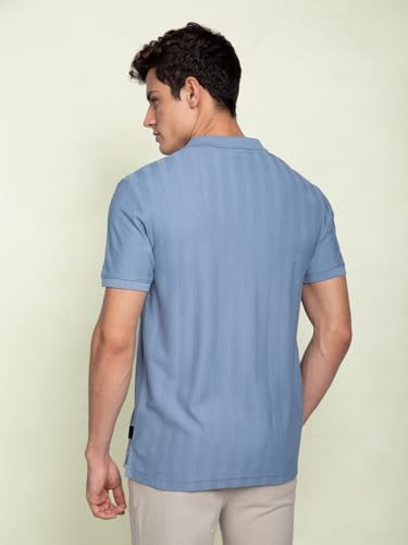 Image of DAMENSCH Men Rich Pique, Statement Textured, Body-Cooling All Degree, Premium Cotton, Herringbone Texture Johnny Collar Polo T-Shirt