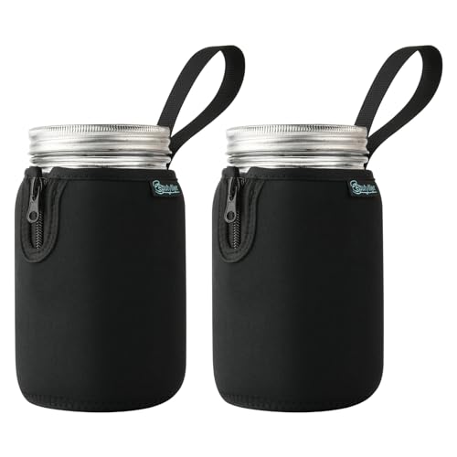 Beautyflier Mason Jars 32oz Wide Mouth Sleeve Regular Mouth Mason Jars Insulators Drinking Glass Coolers Sprouting Jars Blackout Sleeve (Black)