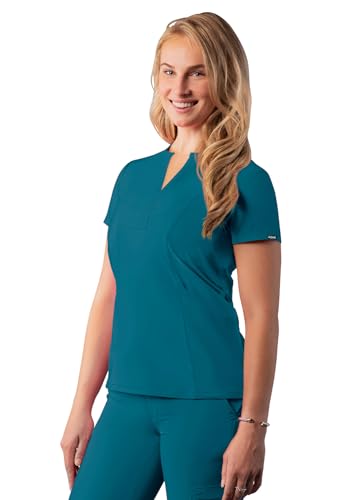 Adar Addition Scrubs for Women - Notched V-Neck Scrub Top - A6002 - Caribbean Blue - S