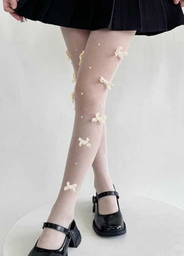 Image of Erinaco Women's Flower Pattern Sheer Footed Pantyhose Control Top Tights Stockings with Reinforced Toes