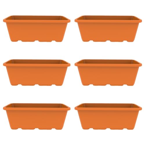 6 Jardineras Rectangulares de Exterior 40×17,5×15 cm (8L) – Macetas Plásticas Resistentes para Terraza, Jardín, Balcón o Huerto Urbano – con Drenaje – Antirrayos UV – Color Teja