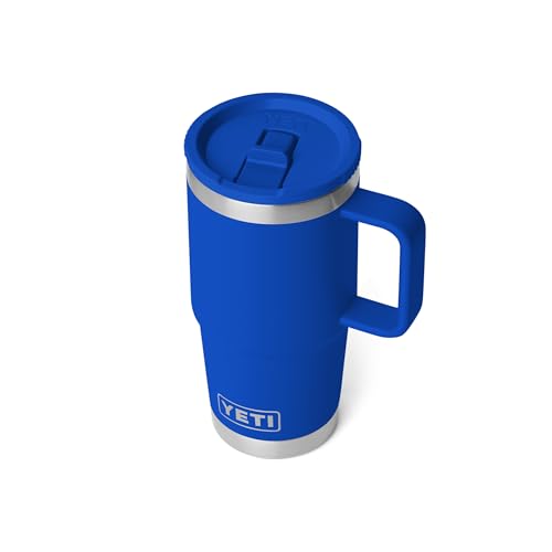 Image of YETI Rambler 20 oz Travel Mug with Flip Straw Lid - Stainless Steel, Vacuum Insulated, Leakproof, Cup Holder Friendly, Royal Blue
