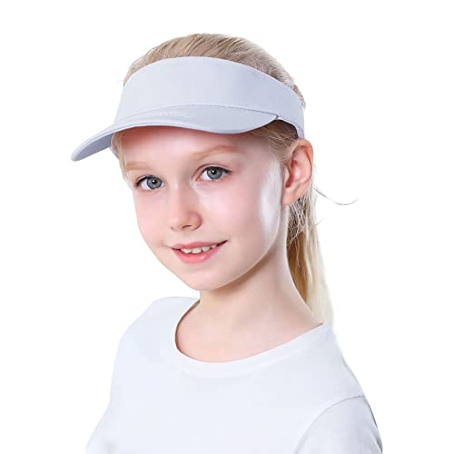 Komorebi Kids Girls Visor Athletic Sun Hat For Boys Adjustable Golf Visor Hat Youth Outdoor Sport Hat Cotton Tennis Hat 02 White 6-12 Years #TOP17
