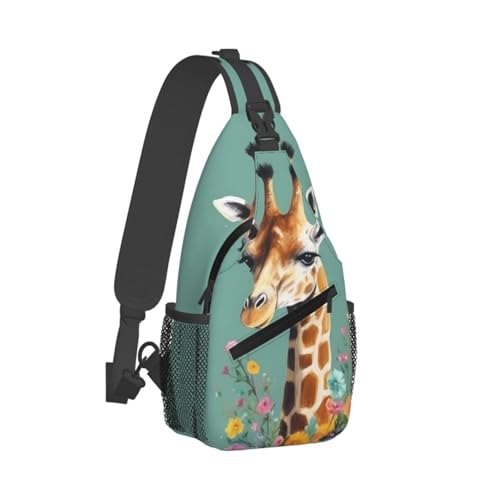 Mochila tipo sling para hombre con diseño de jirafa y flores miniatura 2