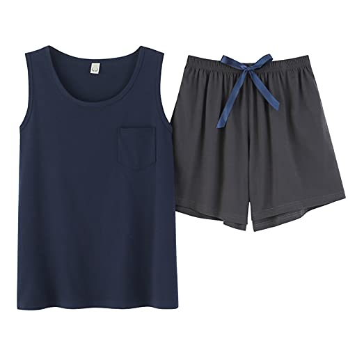 Vopmocld Big Girl's Tank Top and Shorts Cotton Pajama Set Teens Cute Heart Shape Sleepwear Kids Clothes PJS, Navy/Gray, 14