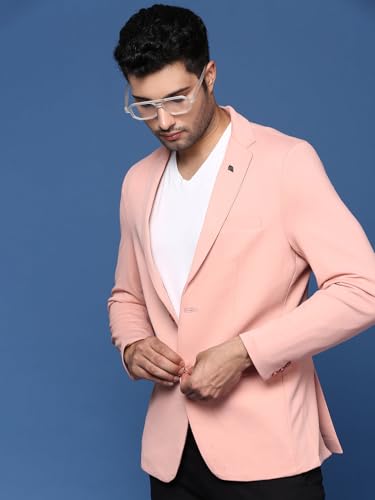 Image of SHOWOFFFF Men Solid Single Breasted Formal Blazer | Notched Lapel Full Sleeves Cotton Blazer for Mens | Slim Fit Regular Length Blazer for Men's