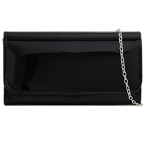 fi9® Sac à main uni verni pour mariage, fête, bal de fin d'année, soirée, Noir , medium