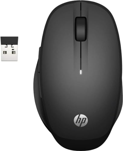 HP Mouse 300 Dual Mode Wireless 2,4ghz, Sensore Ottico da 1200 DPI, Bluetooth, Collegamento fino a 2 PC contemporanemanete, 2 Pulsanti, Rotella di Scorrimento, Adattatore USB, Smart Tv, Nero