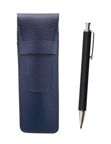 2個パック シボ革ペンケース青 押し出し成型ラバー軸真鍮ノックシャープペンセット 黒 SASL-HS301S-2